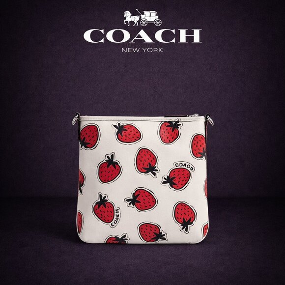 Coach White Strawberry Print Crossbody Bag Messenger Purse Summer Fruit - Picture 2 of 5